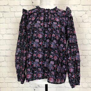 Xirena Lanie Top Size S Navy Floral Ruffle